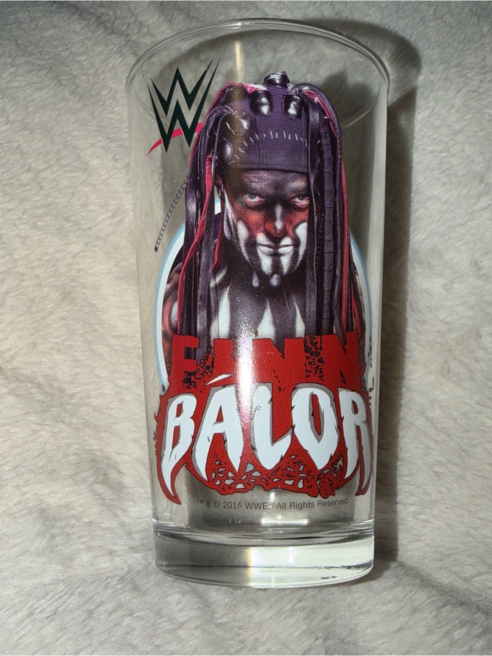 WWE Wrestling Finn Balor Demon King 2015 Graphic Print Etched Beer Glass Used PO